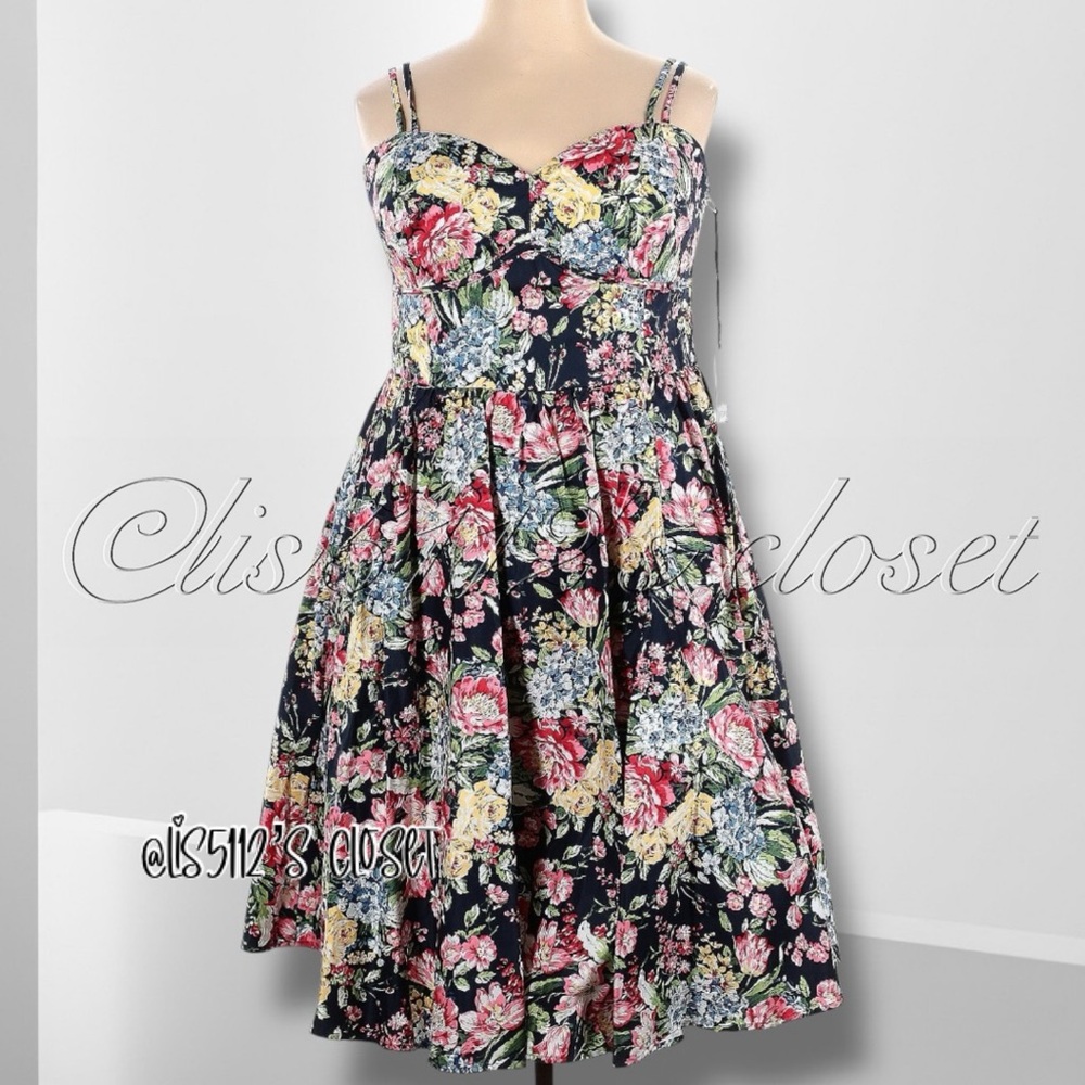 Unique Vintage Navy Garden Party Floral Print Pinup Retro Swing Dress 2X 18 - Picture 4 of 14